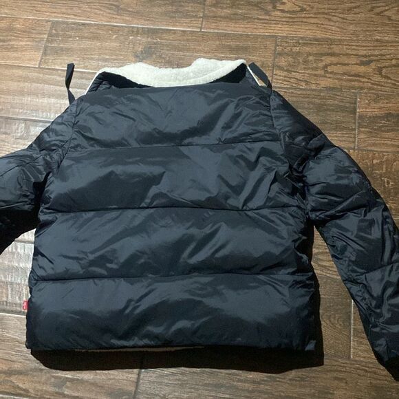 Levis Nylon Puffer Jacket Sherpa Black Zipper Up Women Size XL - Picture 6 of 13